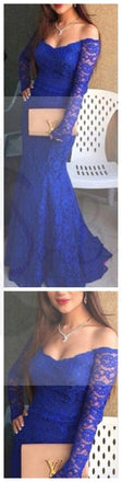 Off Shoulder Sexy Royal Blue Lace Mermaid Prom Dresses, Cheap Prom Dress