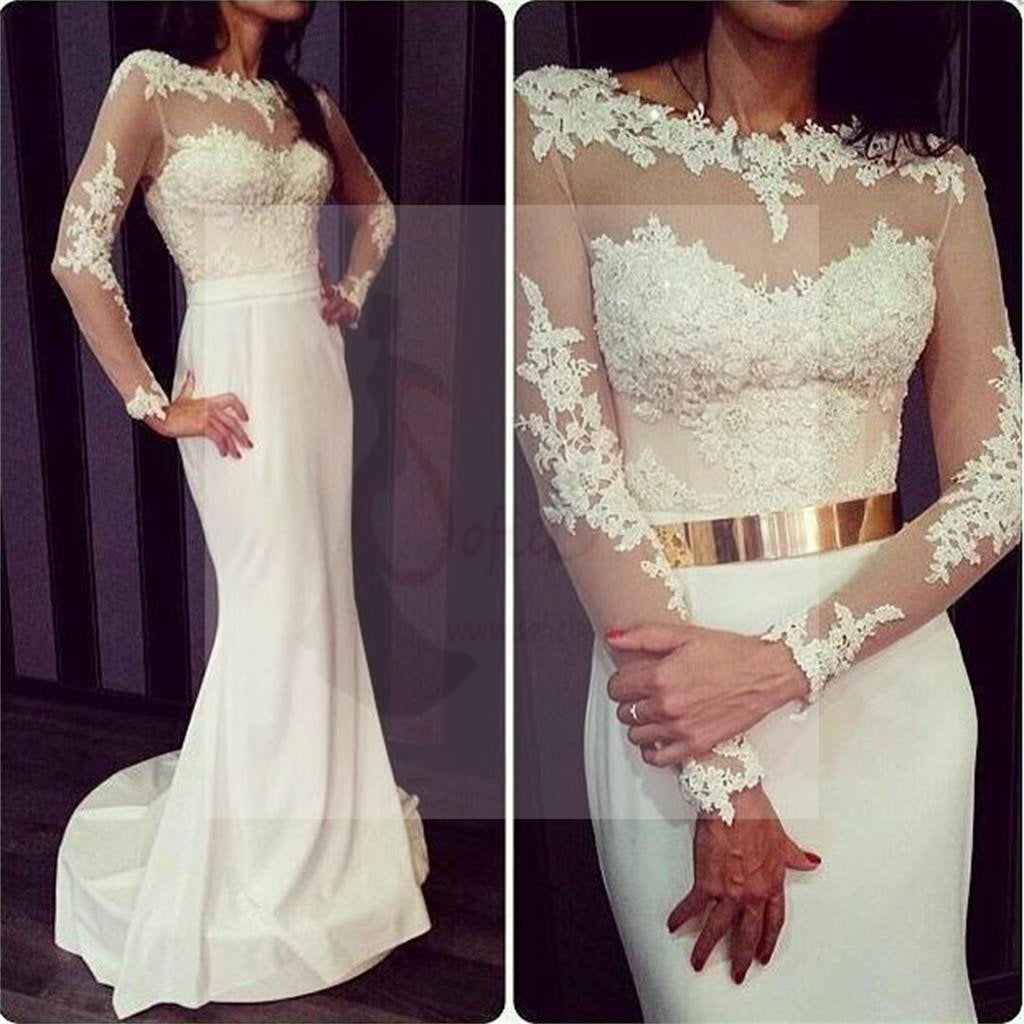 Newest White Prom Dresses, Long Sleeves Prom Dresses, Formal Prom Dresses, Sexy Prom Dresses, Charming Prom Dresses, Open Back Prom Dresses, Prom Dresses Online, PD0118