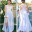 See Through Side Slit Pale Blue Lace Scoop Prom Dress,Custom A-line Prom Dresses