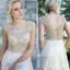 Cap Sleeves Prom Dresses Long A-line Prom Dresses, Gorgeous Round Neck Rhinestone Bridal Gown, WD0122