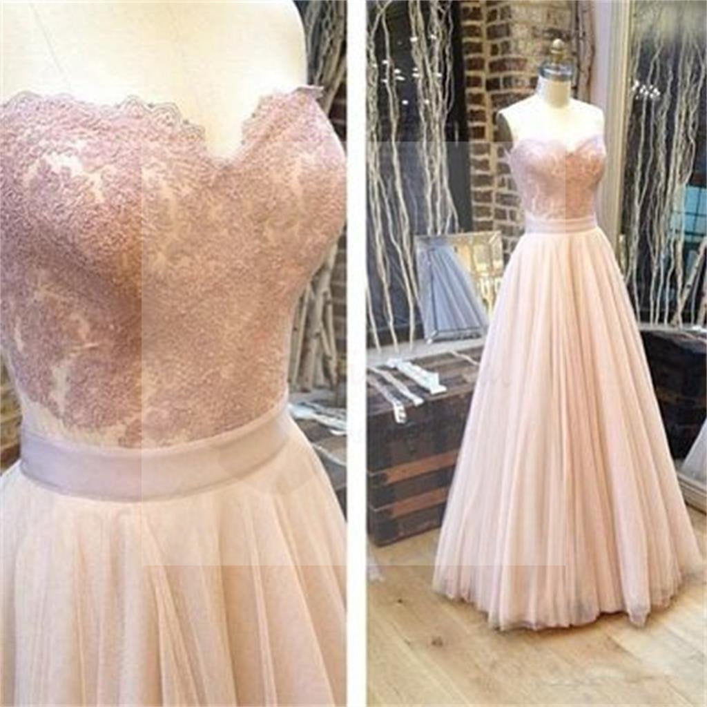 Sweetheart A-line Tulle Prom Dresses, Charming Lace Prom Evening Dresses,Long Prom Dress