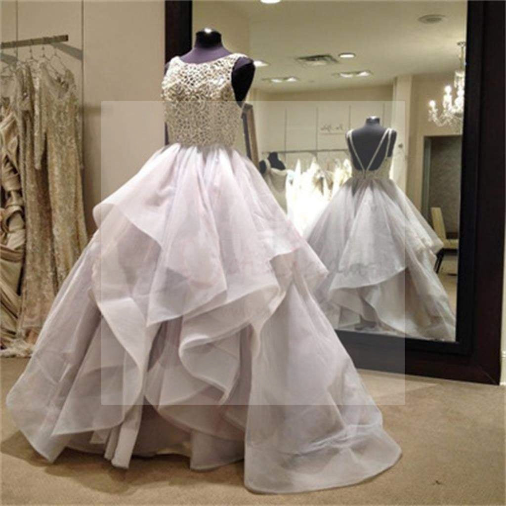 Long Fluffy Prom Dresses, Organza Wedding Dress, Backless Prom Dresses, Ball Gown, WD0125