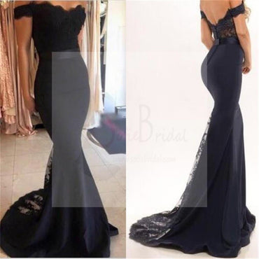 Sexy Black Lace Off Shoulder Mermaid Prom Dresses, Gorgeous Dresses For Prom