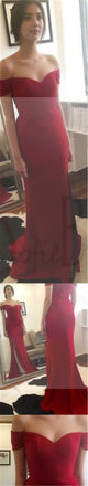 Sexy Off Shoulder Side Slit Red Jersey Prom Dresses, Party Dresses, Long Prom Dress