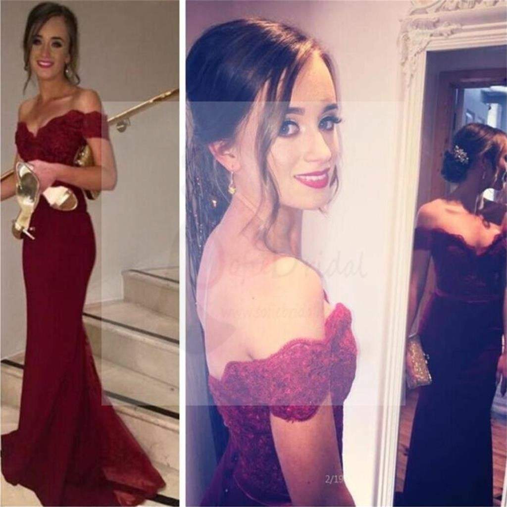 Maroon Off Shoulder Inexpensive Party Dresses Prom Dress, PD0165
