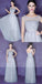Gray Scoop Tulle Prom Dresses, V-Back Lace Prom Dresses, Bridesmaid Dress