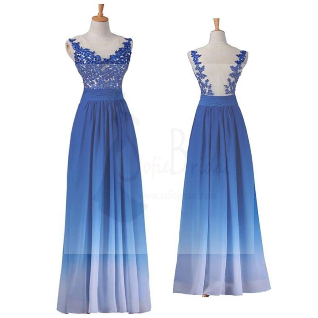 Chiffon Prom Dresses, Gradient Dresses, Blue Prom Dresses, Lace Appliques Prom Dresses, Party Dresses, Evening Dresses, Long Prom Dress