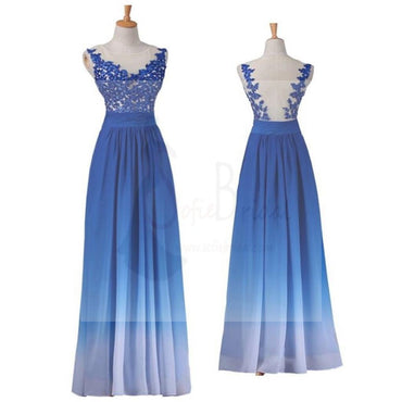 Chiffon Prom Dresses, Gradient Dresses, Blue Prom Dresses, Lace Appliques Prom Dresses, Party Dresses, Evening Dresses, Long Prom Dress
