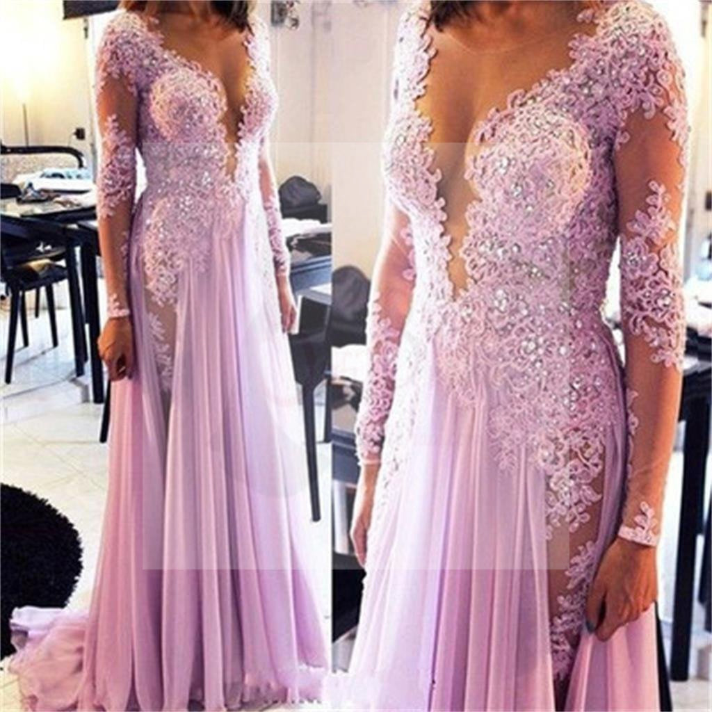 Long Sleeves Prom Dresses, Lace Prom Dresses, Sexy Prom Dresses, Modes