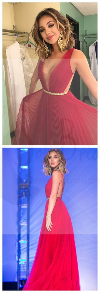 Sexy Red Backless Chiffon Prom Dresses, Cheap Prom Dresses,Custom Prom Dresses