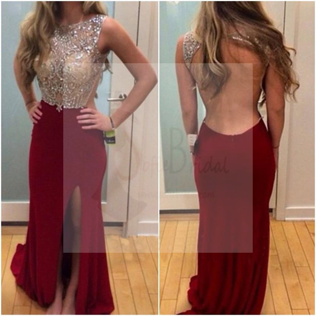 Red Prom Dresses, Long Prom Dresses, Backless Prom Dresses, Side Slit Prom Dresses, Dresses for Prom