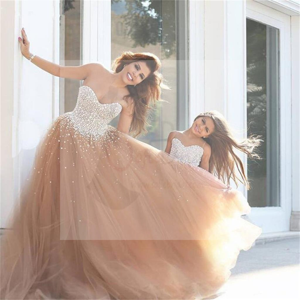 Sweetheart Tulle Prom Dresses, Popular Sequin Custom Wedding Dresses, Flower Girl Dresses, WD0130