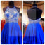 Royal Blue Chiffon Rhinestone Beaded Homecoming Dresses, SF0038