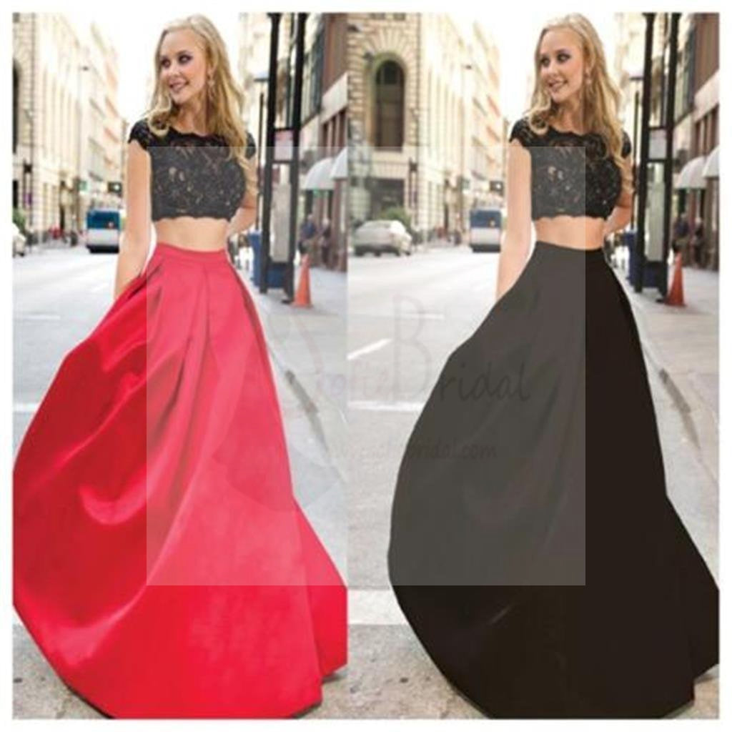 Two Pieces Simple Red and Black Affordable Party Evening Prom Dresses, PD0043