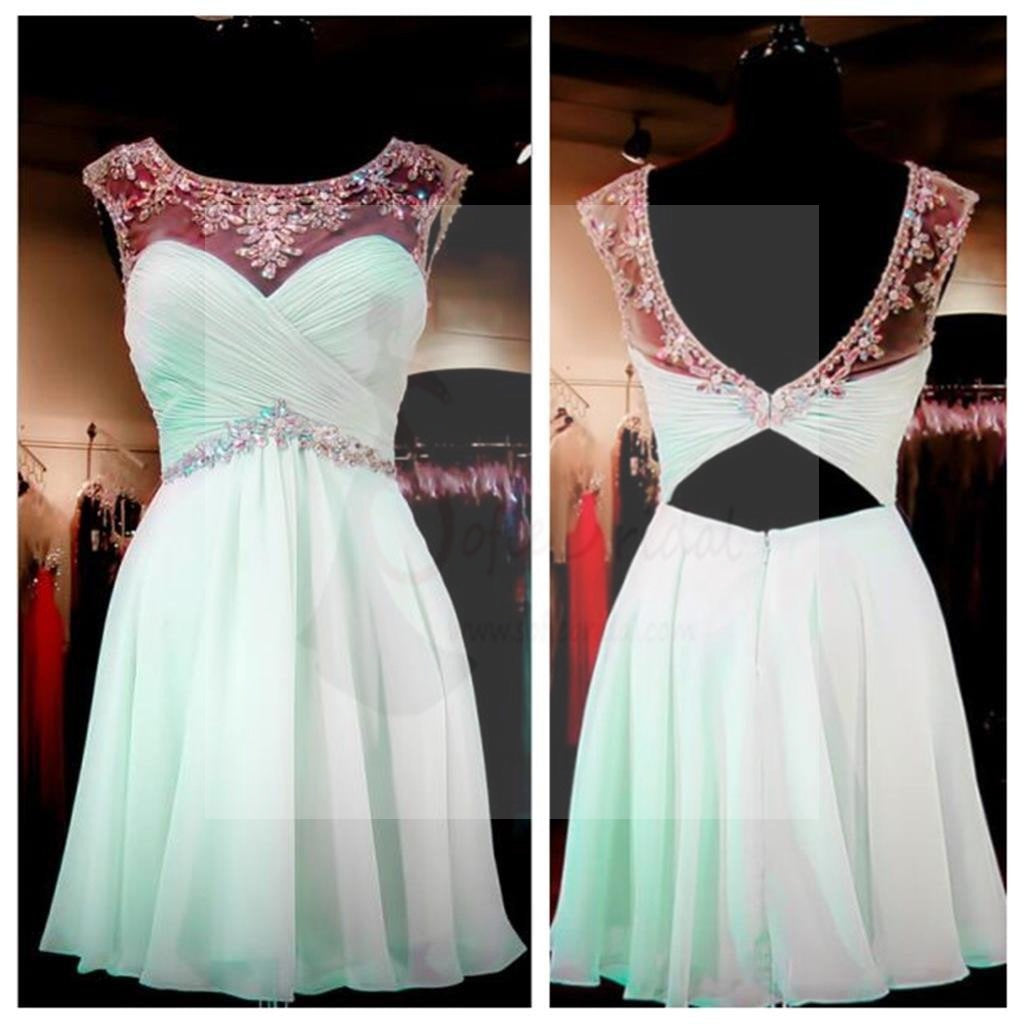 Mint Green Beaded Homecoming Dresses, Open back Prom Dresses, Sexy Backless Homecoming Dresses, Sweet 16 Dresses, Cocktail Dresses, PD0005