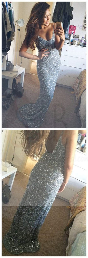 Spaghetti Straps Sexy Mermaid Backless Prom Dress,Custom Evening dresses, Prom Dresses