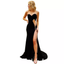 Sexy Black Satin Sweetheart Sleeveless Side Slit Mermaid Long Prom Dresses,SFPD0589
