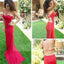 Sexy Spaghetti Straps Mermaid Open Back Prom Dresses, Unique Red Jersey Evening dresses