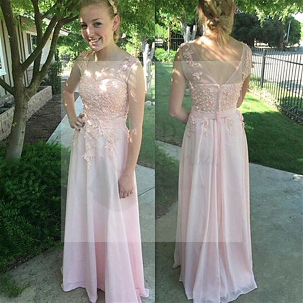 Pretty Pink Scoop Party Prom Dress,Cute Formal Long A-line Prom Dress