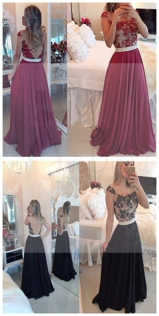 Sexy Red Lace Chiffon Prom Dresses, Popular Fashion Party Prom Dresses