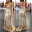 Gold Sequin Sexy Spaghetti Straps Mermaid Party Evening Prom Dresses PD0580