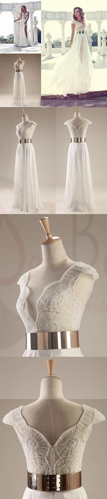 Cap Sleeves Sexy V-neck Side Slit Wedding Dresses, WD0121