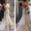 White Lace Mermaid Backless Charming Wedding Dresses, WD0129