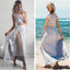 Two Pieces Cap Sleeves Sexy Side Slit Cheap Beach Newest Prom Dresses PD0091