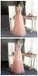 Pink Lace Long A-Line Scoop Tulle Prom Dresses, Cheap Simple Prom Dress