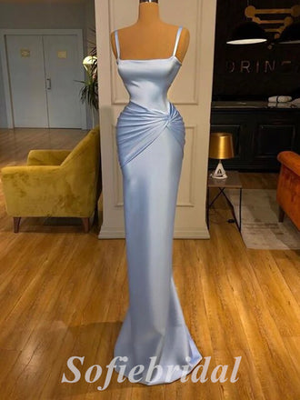 Simple Satin Spaghetti Straps Mermaid Long Prom Dresses,SFPD0612