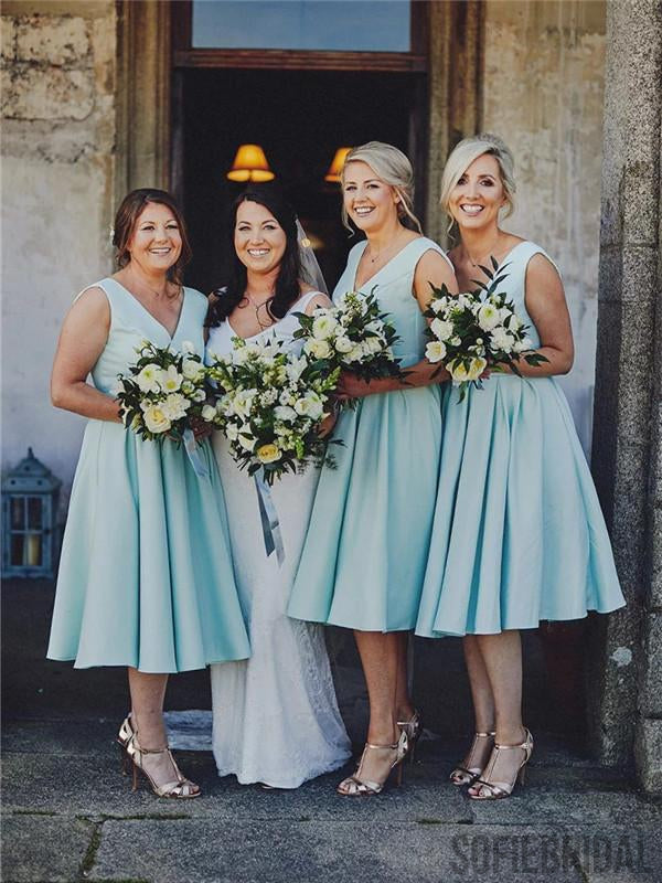 A-line V-neck Tea-length Simple Sleeveless Bridesmaid Dresses, BD1041 SofieBridal A-line V-neck Tea-length Simple Sleeveless Bridesmaid Dresses, BD1041 SofieBridal