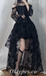 Black Satin And Lace Off Shoulder Long Sleeve High Low A-Line Prom Dresses/Homecoming Dresses,SFPD0574
