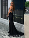Copy of Sexy Black Satin Spaghetti Straps V-Neck Side Slit A-Line Long Prom Dresses,SFPD0479