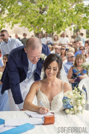 Straghetti Straps Deep V-neck Backless Lace Wedding Dresses, WD0470