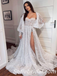 Unique Fashion Lace Long Sleeves High Side Slit Long Wedding Dresses,SFWD0059