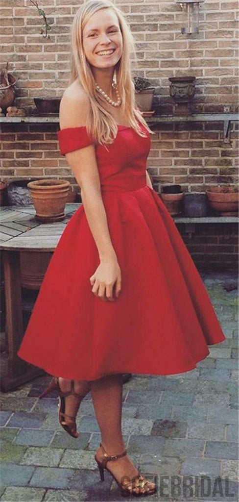 A-line Red Off-shoulder Simple Cheap Homecoming Dresses, HD0112