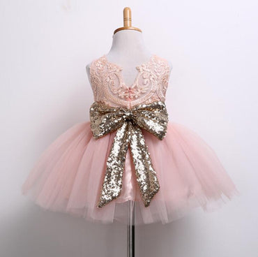 Light Pink Tulle lace Little Girl Dresses, Cheap Flower Girl Dresses With Sequin Bow, FG071