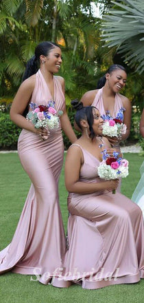 Mismatched Sexy Soft Satin V-Neck Sleeveless Mermaid Floor Length Bridesmaid Dressses,SFWG00482