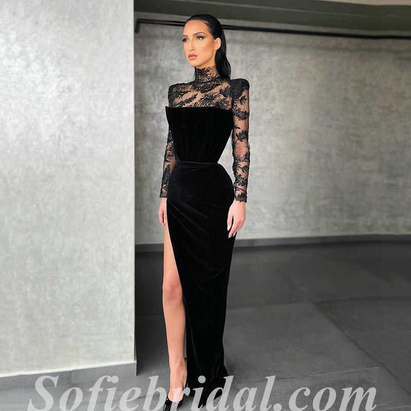 Women's Plus Size Gothic V-neck Side Slit Long Sleeved Velvet
