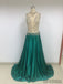 See Through Emerald Green Satin Prom Dresses_US6, SOD010