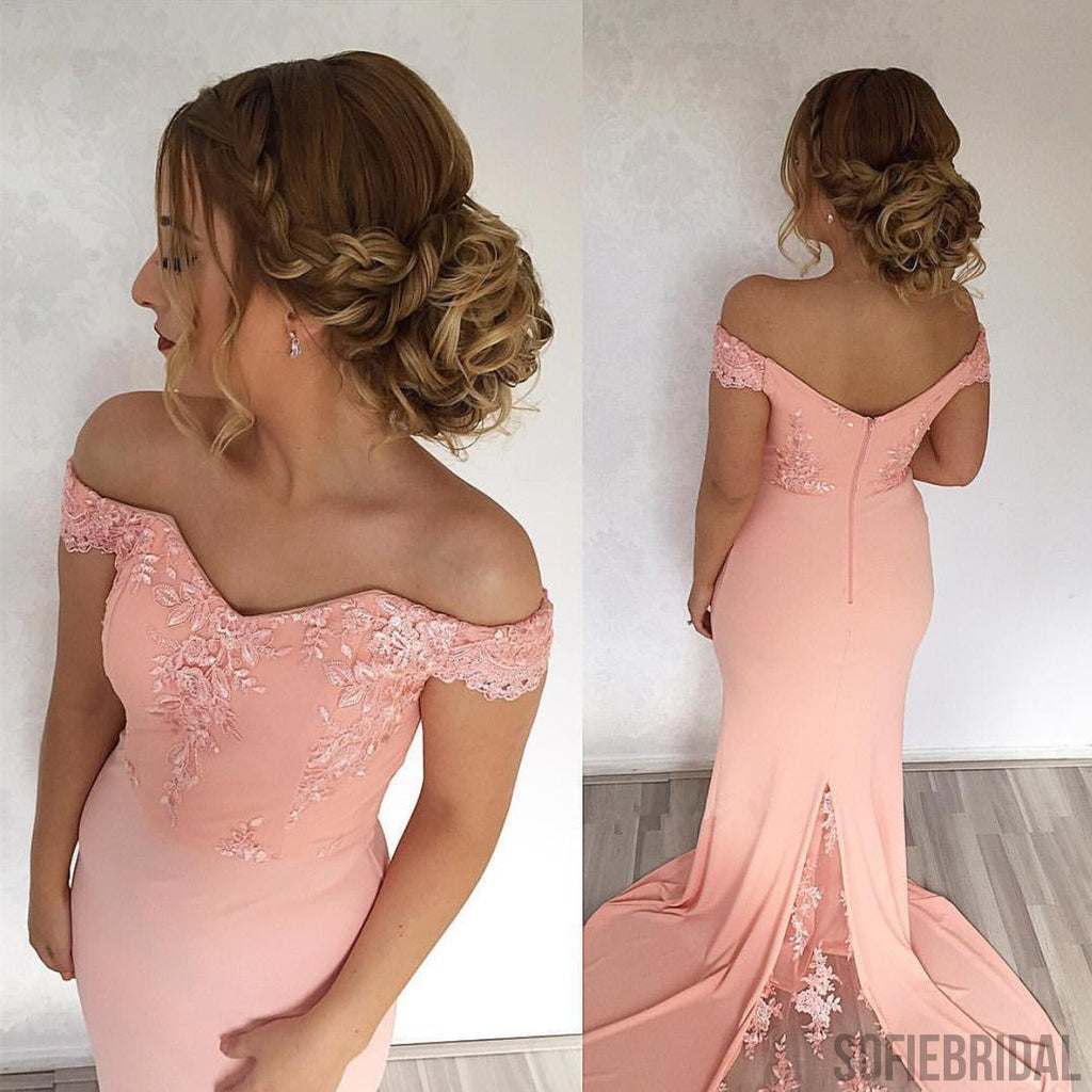 Off-shoulder Mermaid Lace Appliques Prom Dresses With Train, PD0026