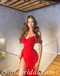 Sexy Red Satin Off Shoulder Sleeveless Side Slit Mermaid Long Prom Dresses/Evening Dresses,SFPD0362