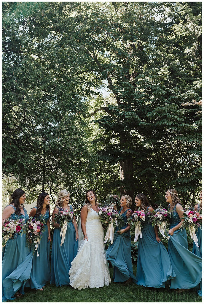 A-line V-neck Sleeveless Appliques Beading Long Bridesmaid Dresses , BD1084