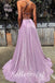 Sexy Special Fabric Spaghetti Straps V-Neck Sleeveless Criss Cross Side slit A-Line Long Prom Dresses,PD0790