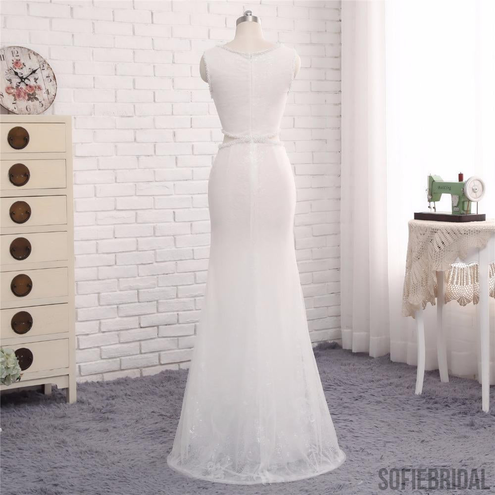 Sleeveless Chic Design Sheath Wedding Dresses, Elegant Long Wedding Dresses, WD0243