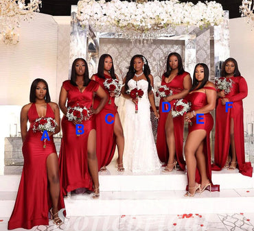 Mismatched Soft Satin Sleeveless Side Slit Mermaid Floor Length Bridesmaid Dressses,SFWG00480