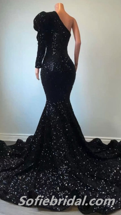 Elegant Sequin One Shoulder One sleeve Mermaid Long Floor Length Prom Dresses,SFPD0247 Elegant Sequin One Shoulder One sleeve Mermaid Long Floor Length Prom Dresses,SFPD0247