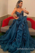 Charming Sequin-Tulle V-Neck Strapless Long Prom Dresses With Feather,SFPD0199
