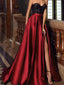 Black Lace Red Satin Strapless Side Slit A-line Prom Dresses,SFPD0194