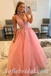Elegant Tulle Spaghetti Straps V-Neck Sleeveless A-Line Long Prom Dresses With Applique And Beading,SFPD0543